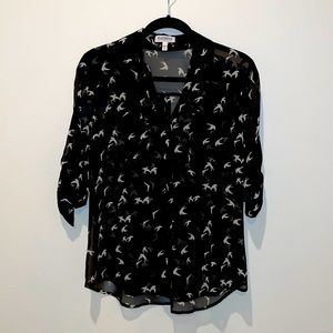 Express Sheer Black with White Birds Print Portofino